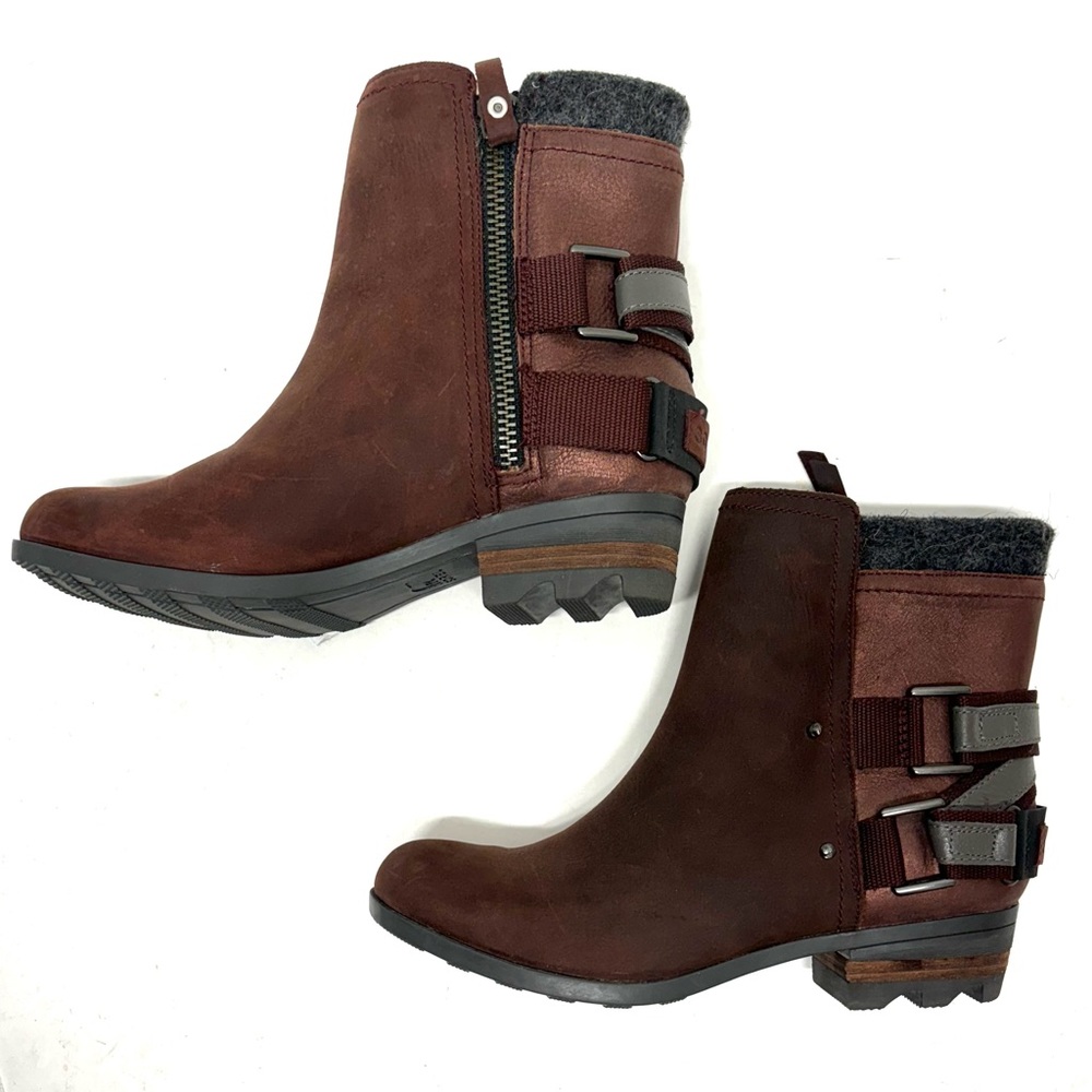 Sorel Brown Leather Ankle Boots with Metallic Accent & Felt Cuff - Picture 16 of 16